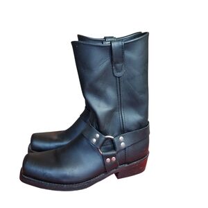 Mens Double H Black Leather Motorcycle Harness Biker Boots Square Toe